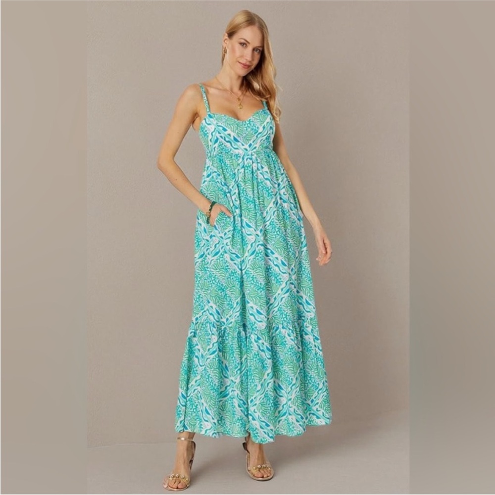 Aqua Turquoise Printed Maxi Dress